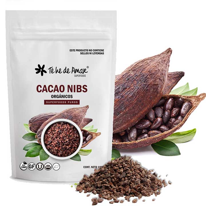 Alimento de los Dioses!! El cacao es un excelente antioxidante y antidepresivo!! CACAO NIBS ORGÁNICOS Te he de Amar® Es un súper alimento que contiene grandes cantidades de antioxidantes y aporta vitaminas del grupo B, vitamina A y vitamina E; es fuente de potasio, fósforo, hierro, sodio, magnesio, calcio, cobre, manganeso, zinc y selenio.