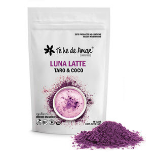 LUNA LATTE TEHEDEAMAR TARO Y COCO ES UN SUPERFOOD EN POLVO PARA PREPARAR BEBIDAS SABORIZADAS RICAS Y SALUDABLES. ES 100% NATURAL Y ORGÁNICO.
