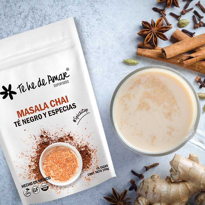 MASALA CHAI TÉ NEGRO Y ESPECIAS TEHEDEAMAR ES UNA MEZCLA DE ESPECIAS CON SABORES INTENSOS PARA PREPARAR BEBIDAS DELICIOSAS Y CON MUCHOS NUTRIENTES