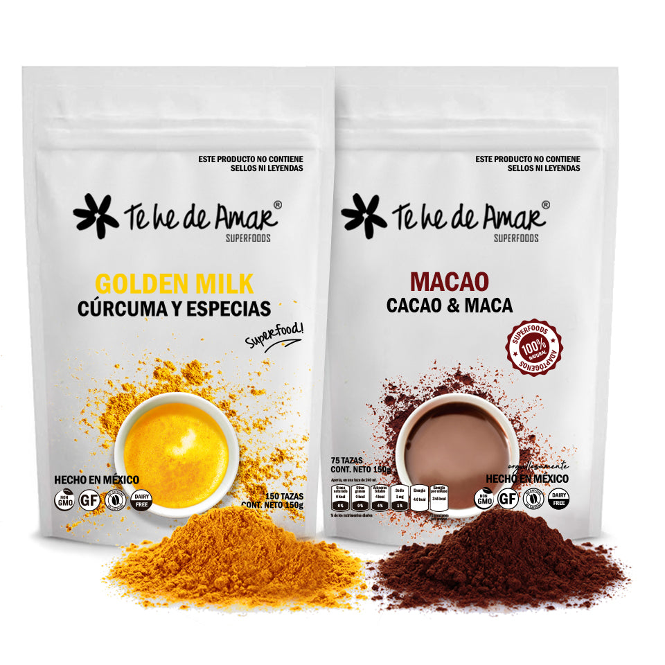 GOLDEN MILK CURCUMA Y ESPECIAS MACAO CACAO Y MACA TE HE DE AMAR HACES DELICIOSAS BEBIDAS LATTES SALUDABLES SIN AZÚCAR