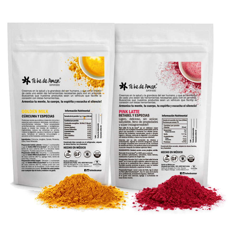 GOLDEN MILK CURCUMA Y ESPECIAS YPINK LATTE TE HE DE AMAR EN DESCUENTO EN ESTE KIT DE BEBIDAS LATTES
